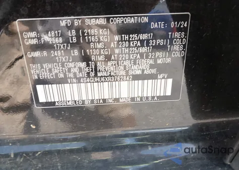 2024 Subaru Crosstrek Wilderness из США, поврежденный, VIN 4S4GUHU6XR3762842